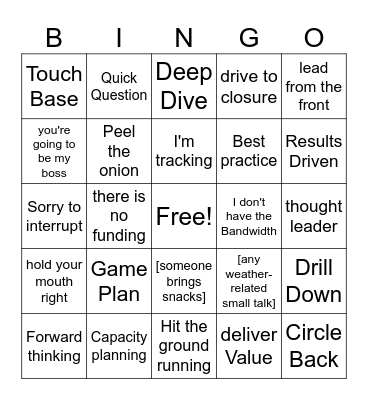 Corporate Jargon Bingo Card