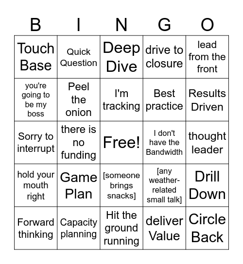 Corporate Jargon Bingo Card