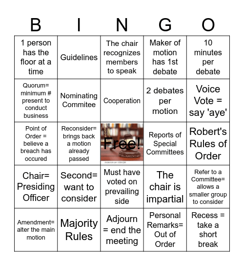 NC ECP Parliamentary BINGO Fun! Bingo Card