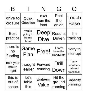 Corporate Jargon Bingo Card