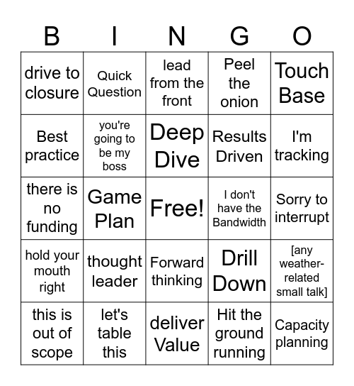 Corporate Jargon Bingo Card