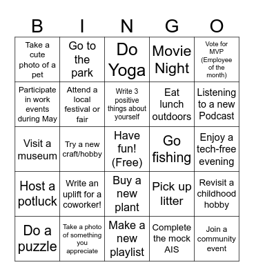 Summer Wellness Event Bingo Card