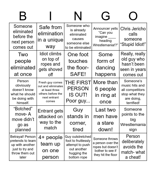 2017 Royal Rumble! Bingo Card