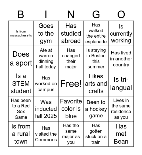 Tri-Alpha Networking Dinner Bingo Card