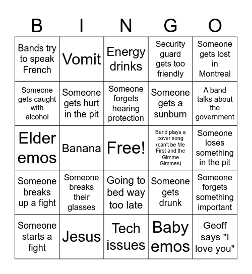 Warped bingo Card
