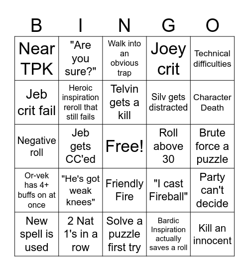 Tales From the Yawning Portal Bingo Card