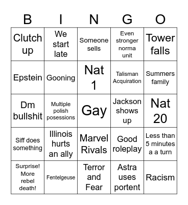 Untitled Bingo Card