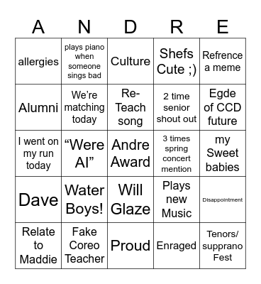 Andre Board Bingo Card