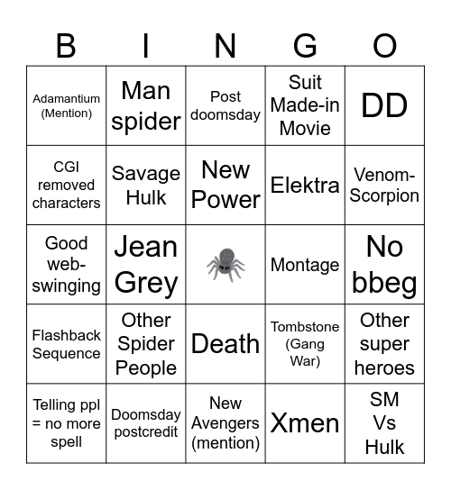 Spider-man’s Brand deal Bingo Card