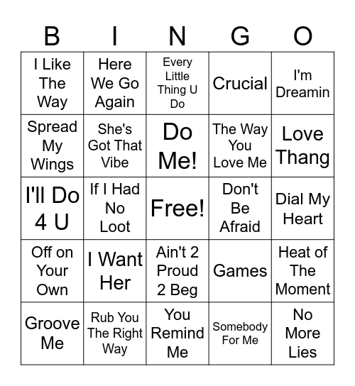 Best New Jack Swing Bingo Card