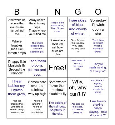 Songs in ASL Bingo Card
