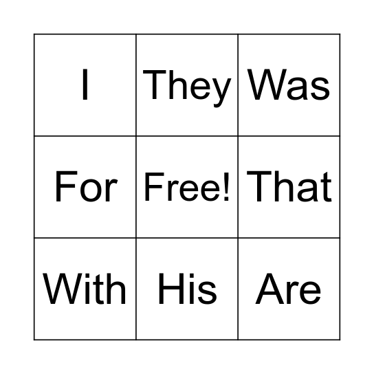 Sight Word Bingo Card