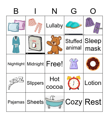 Pajama Day Bingo Card