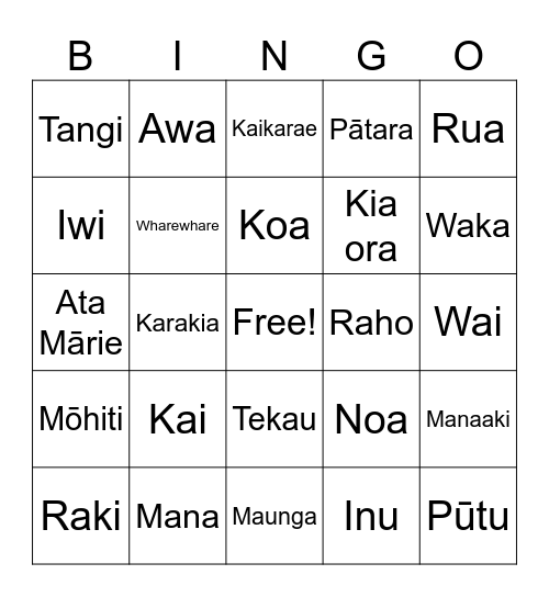 Hāpai ō - Wharewhare Bingo Card