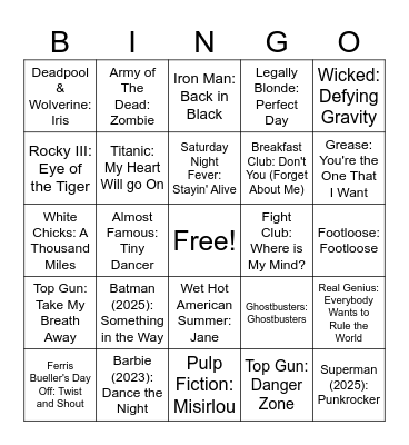 Movie Music Bingo Card