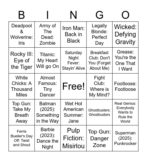 Movie Music Bingo Card