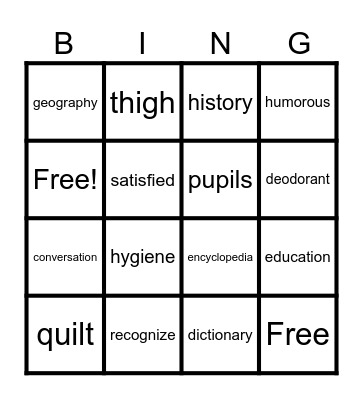 Samantha Bingo Card