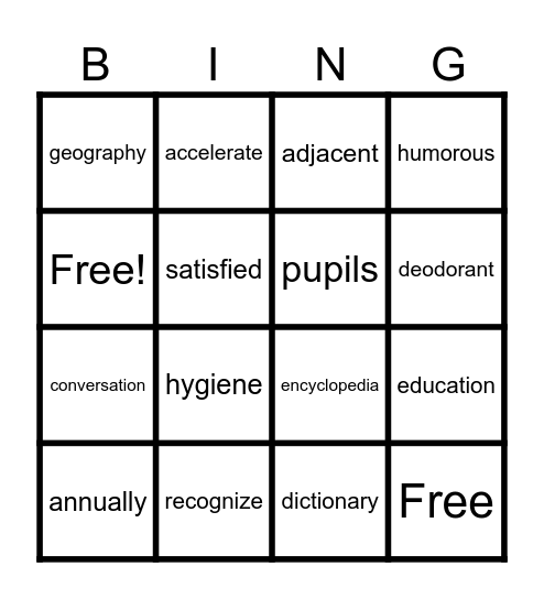 Samantha Bingo Card