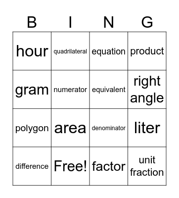 Math OST Vocabulary Bingo Card