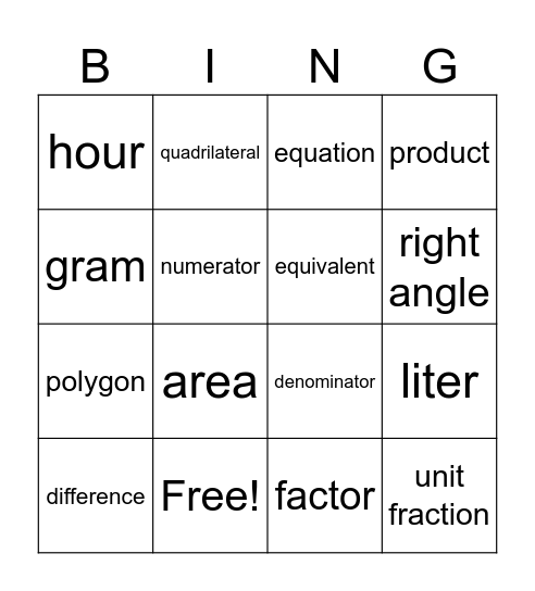 Math OST Vocabulary Bingo Card
