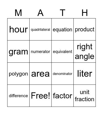 Math OST Vocabulary Bingo Card