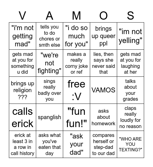 mom bingo Card