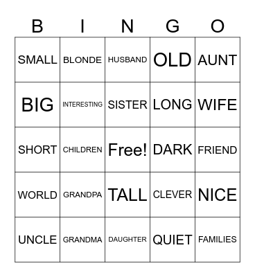 VOCABULARY Bingo Card