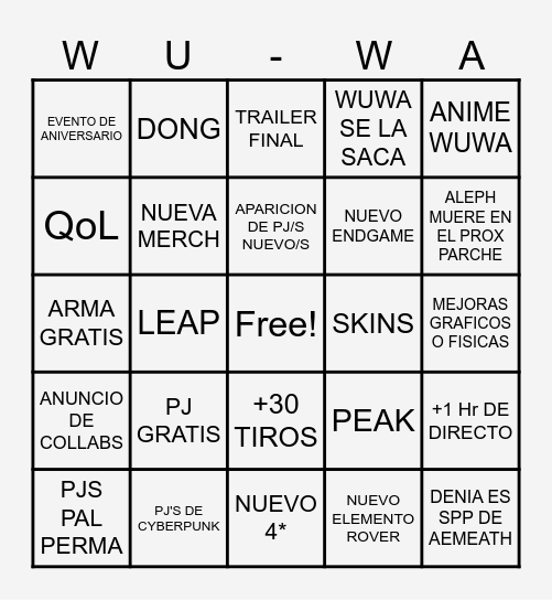 Bingo WuWa Aniversarrio Bingo Card
