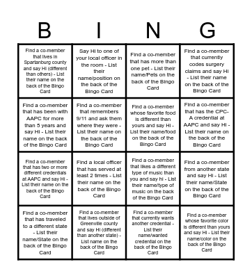 Meet an AAPC Co-Member Bingo Card