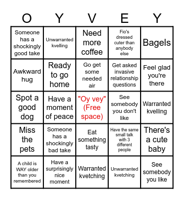 Awkward Family Bingo Card