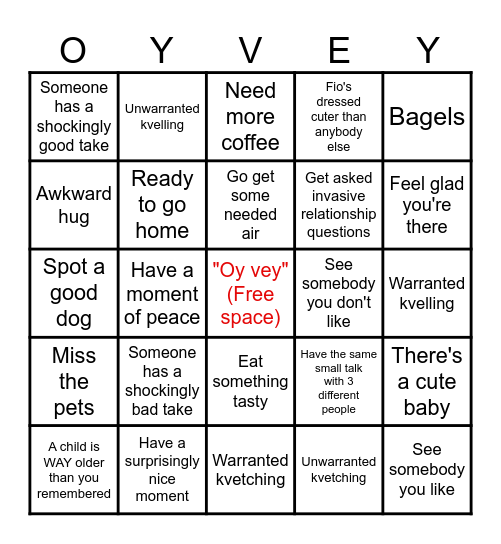 Awkward Family Bingo Card