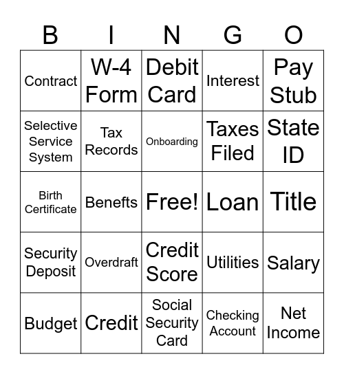 Adulting 101 Bingo Card
