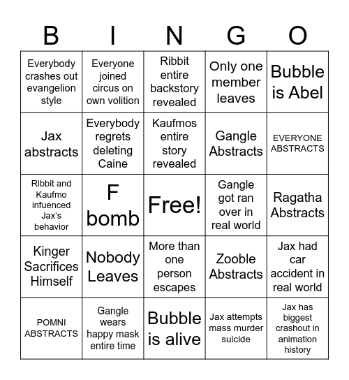 Digital Circus Bingo Card