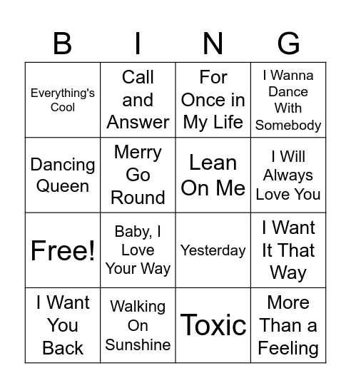 Music Bingo! Bingo Card