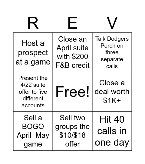 Sales Specials Showdown Bingo Card