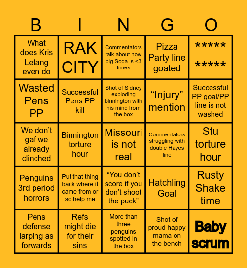 Pittsburgh Penguins Bingo Card
