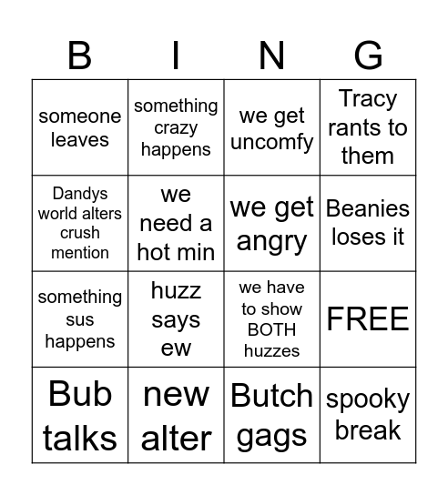 char/luc cringe bingo Card