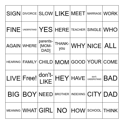 ASL University Lesson 1-3 Review Bingo Card