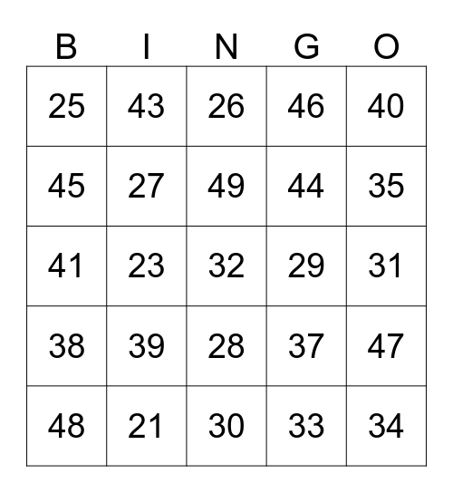 Cijfers Bingo Card