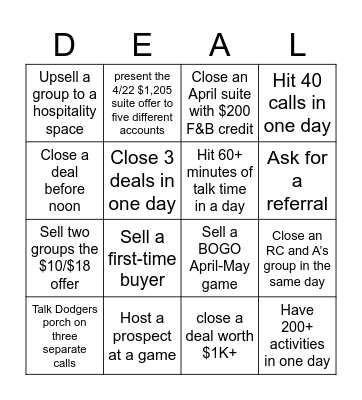 Sales Specials Showdown Bingo Card