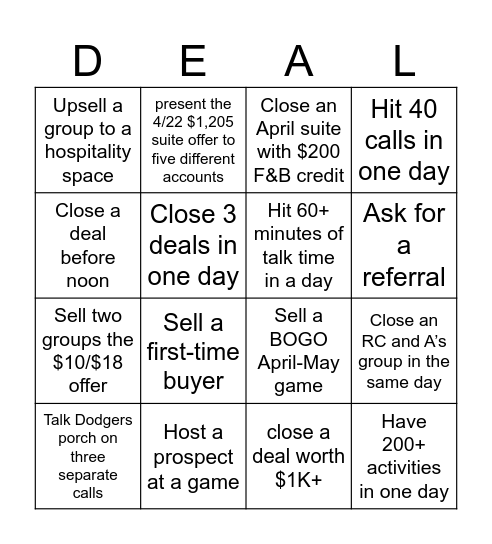 Sales Specials Showdown Bingo Card