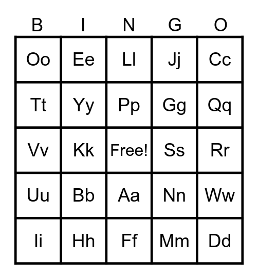 LETTERS OF THE ALPHABET Bingo Card