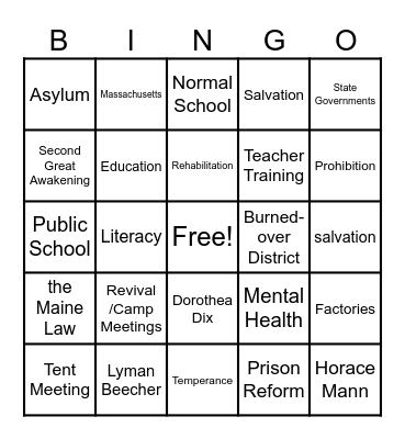Social Reform Bingo Card