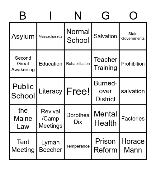 Social Reform Bingo Card