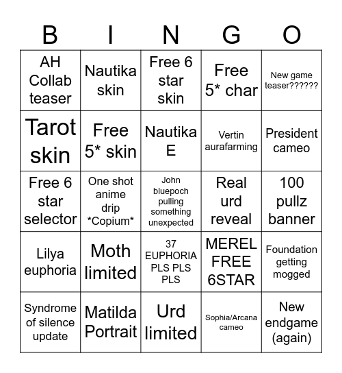 Reverse 1999 3rd copium Bingo Card