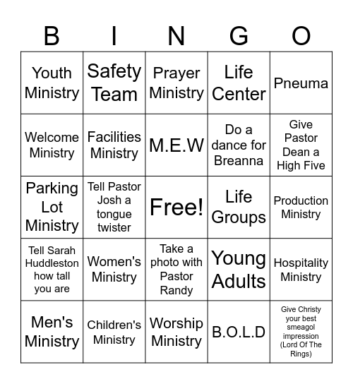 Action Sunday! Bingo Card