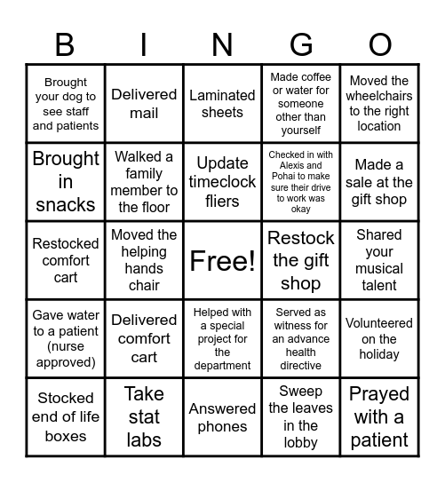 Volunteer Bingo Card