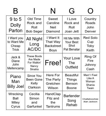 Singin' All The Songs Bingo Card