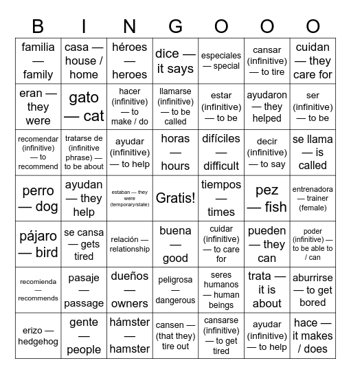 Mis mascotas Bingo Card