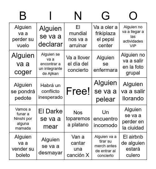 BINGO CONCIERTO AJIKAN 2026 Bingo Card